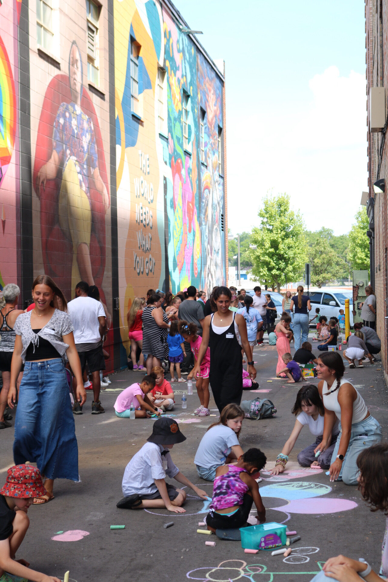 Sidewalk chalk in the alley at back to school
