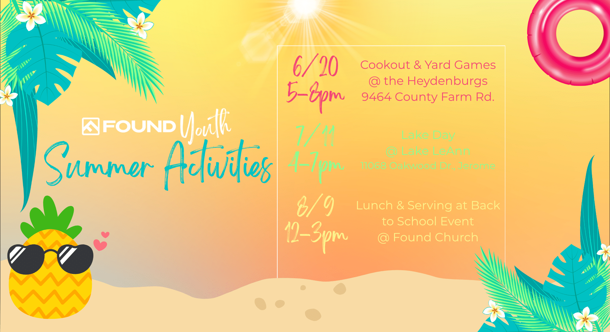 Found Youth Summer Events calendar